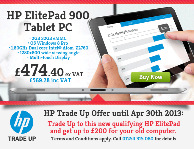 HP ElitePad 900 Tablet PC £474.40 ex VAT £569.28 inc VAT - HP Trade up offer 